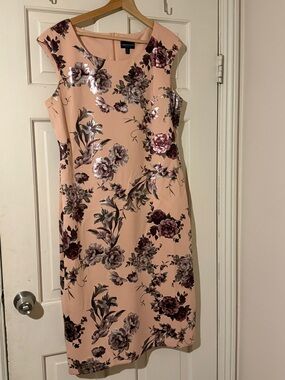 connected apparel Peach Pink Floral Cap-Sleeve Midi Dress